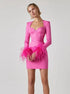Women's Corset Mini Dress with Feather Cuffs