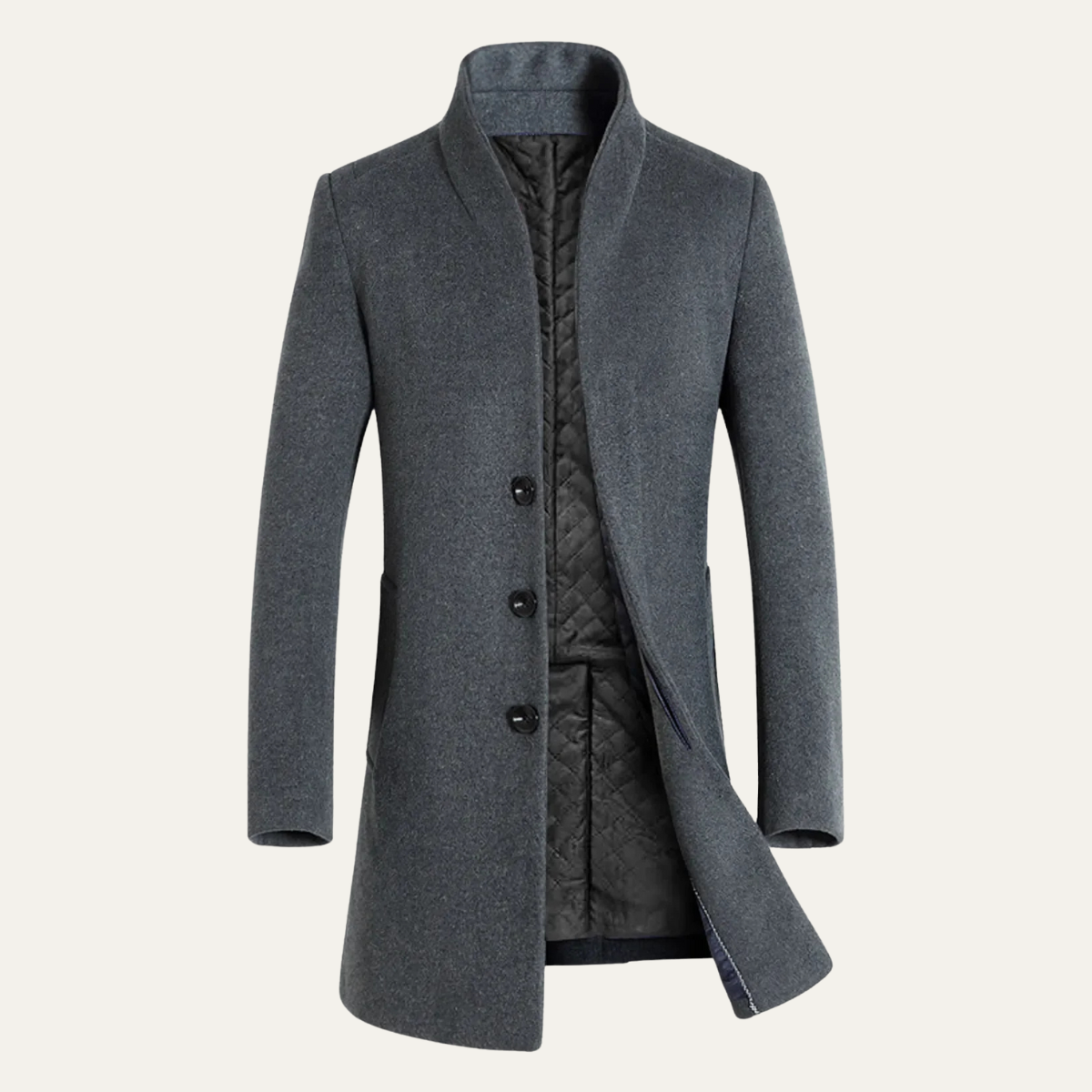 Men's Elegant Wool Blend Single Breasted Winter Trench Coat
