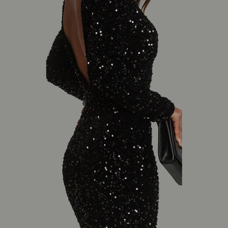 Women's Open Back Glitter Mini Party Dress