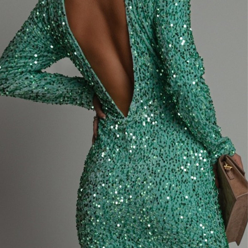 Women's Open Back Glitter Mini Party Dress