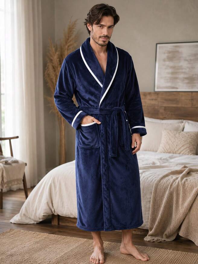 Men's Fleece Bathrobe – Shawl Collar Plush