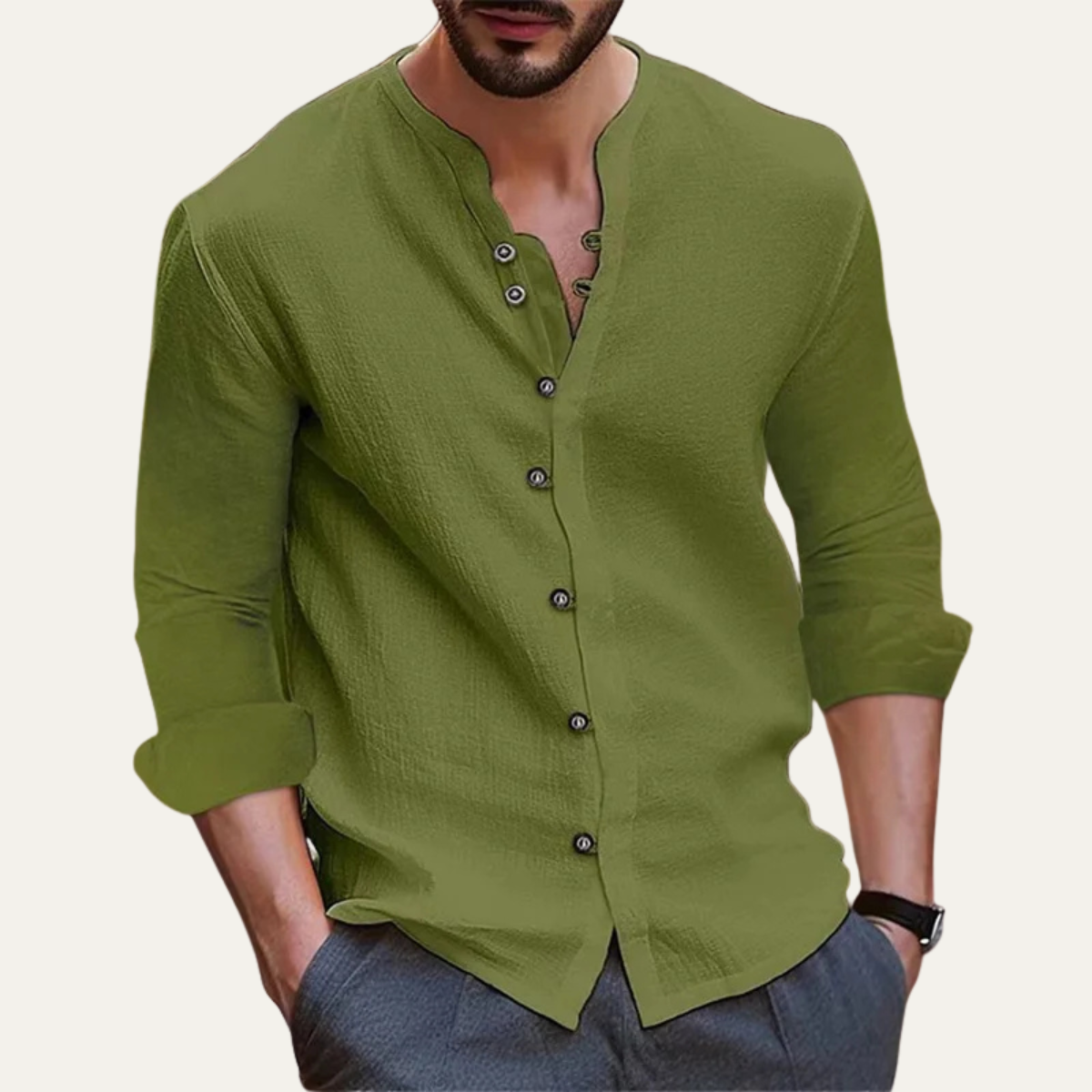 The Parioli Men’s Classic Summer Band Collar Shirt