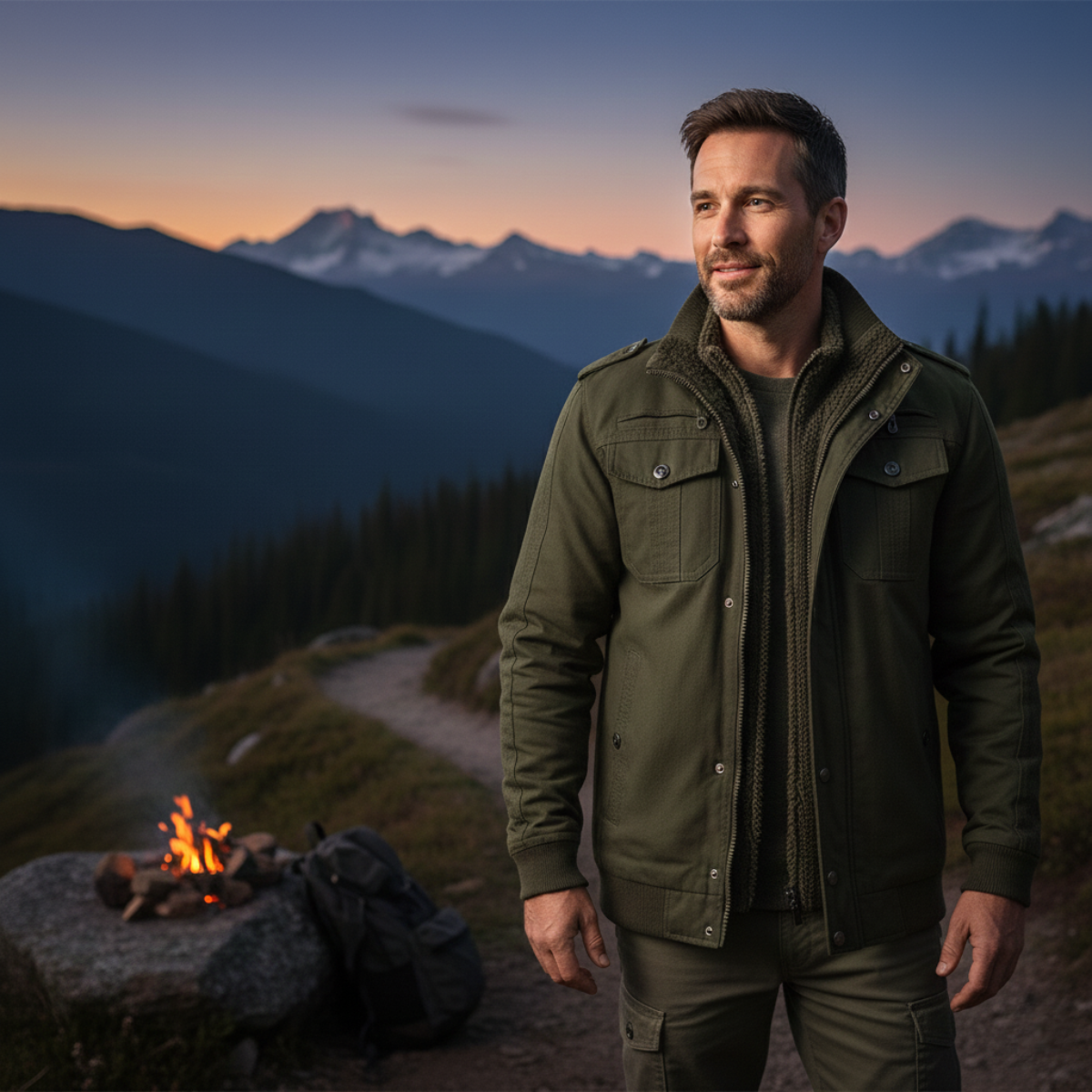 Men’s Thermal Military Style Zip-Up Fleece Lined Jacket