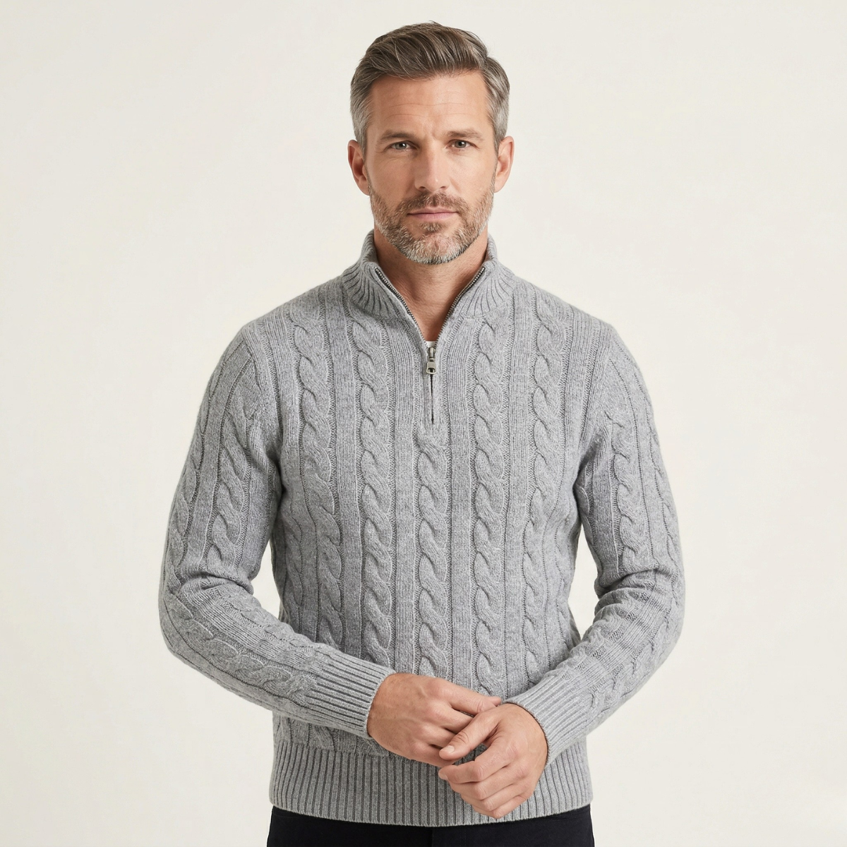 The Pesaro Men's Cable Knit High Neck Quarter Zip Sweater