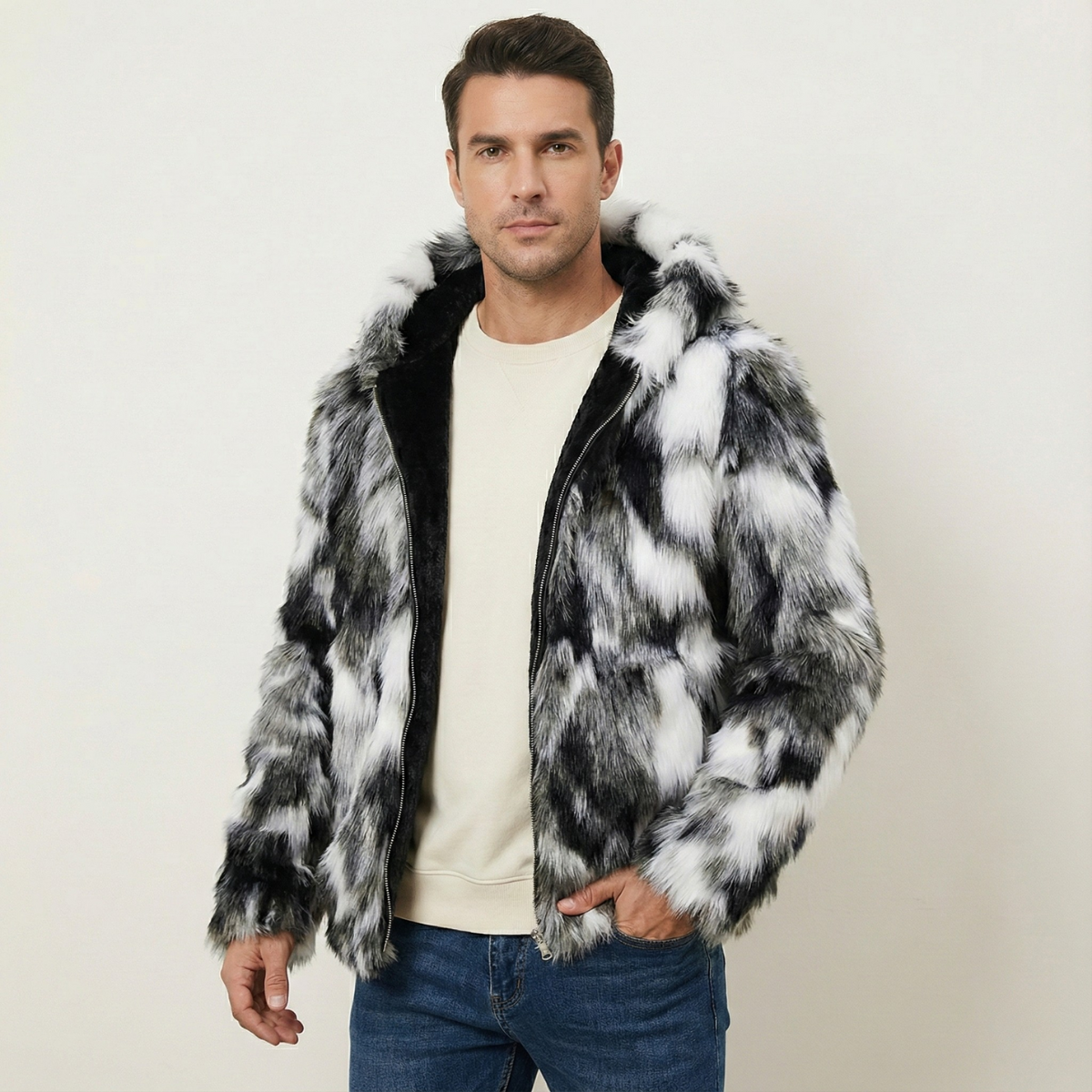 Men’s Elegant Soft Fur Hooded Winter Jacket