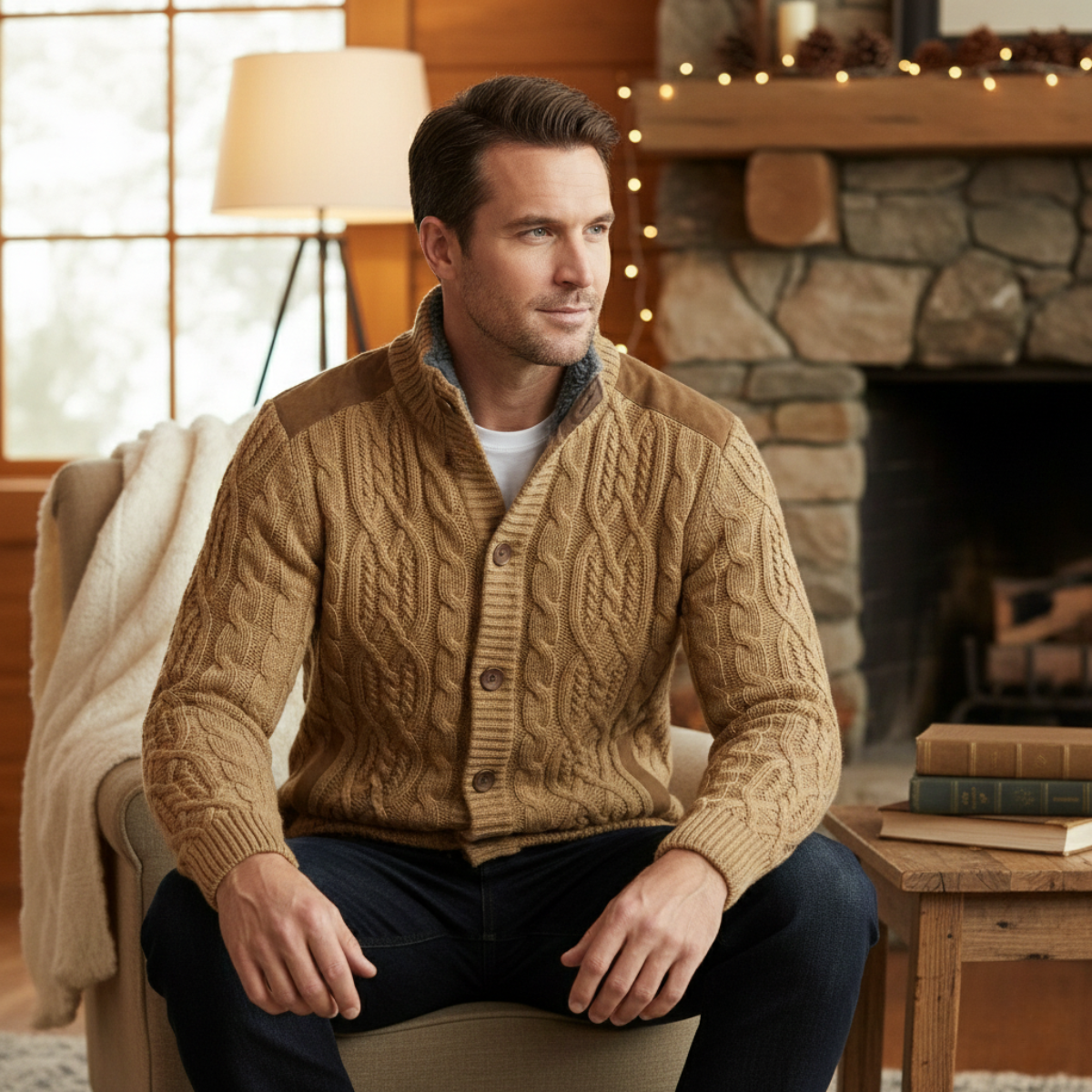 Men’s Winter Fleece Lined Wool Cardigan