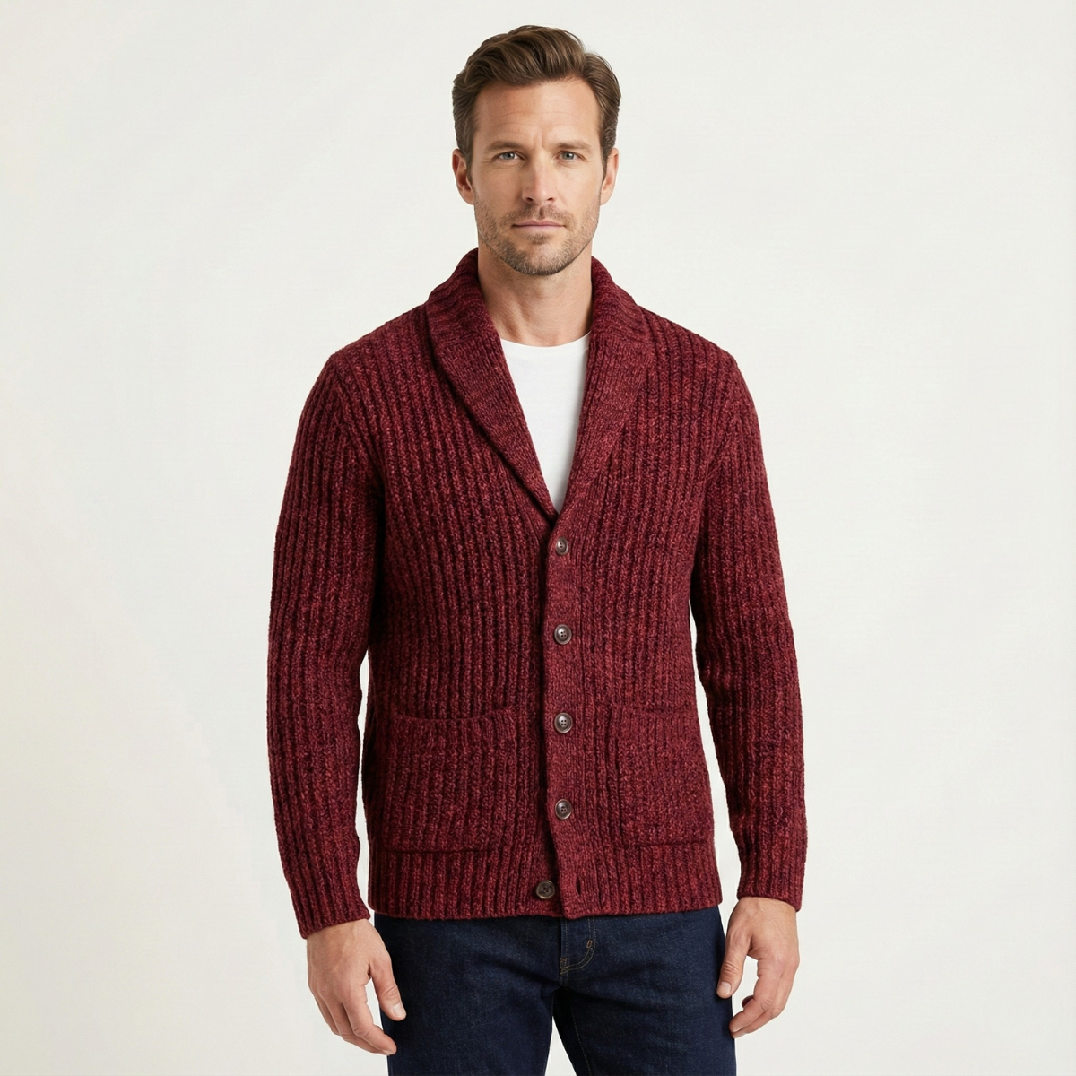 Men’s Chunky Knit Shawl Collar Cardigan