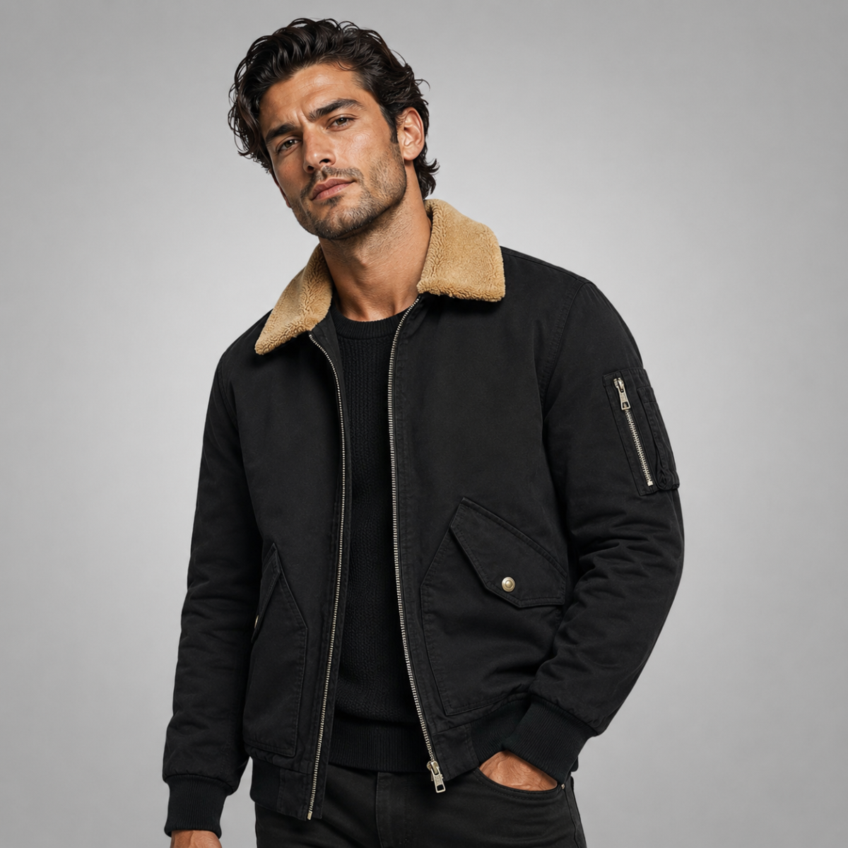Men’s Warm Sherpa Lined Bomber Jacket