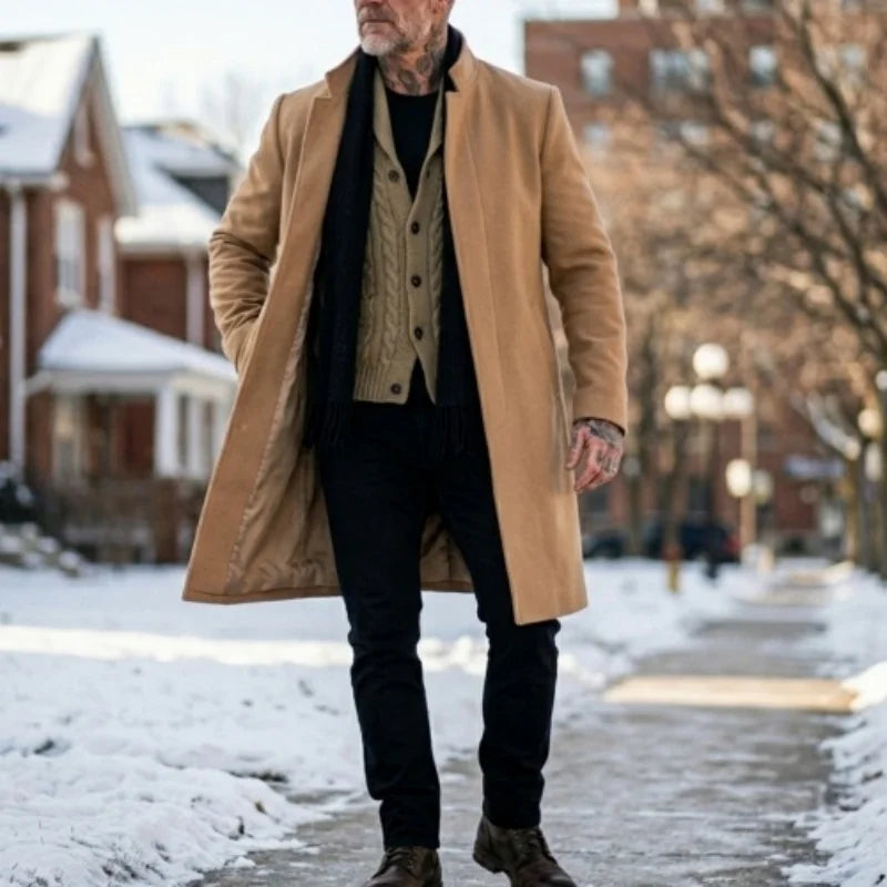 Men's Hidden Button Wool Coat
