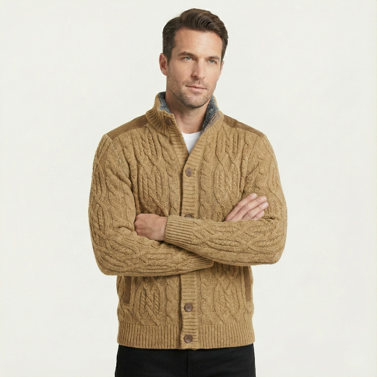 Men’s Winter Fleece Lined Wool Cardigan