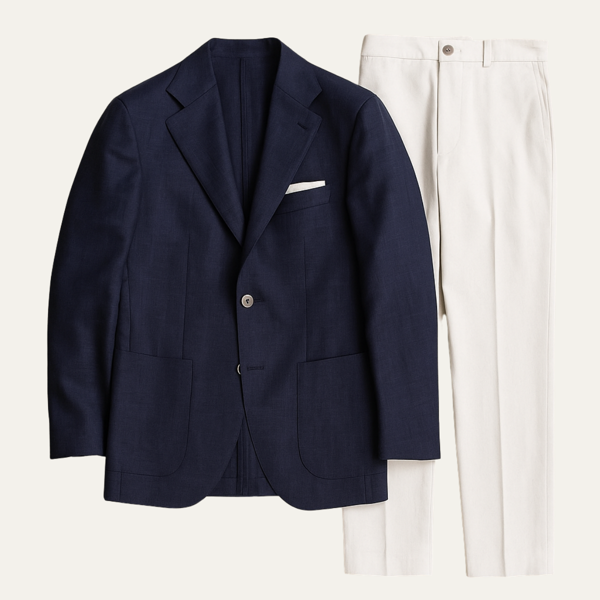 The Harwood Men’s 2 Piece Suit – Single Breasted Slim Fit Navy Blue Blazer with White Pants Set