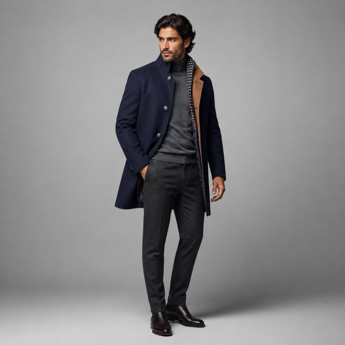 Men’s Elegant Classic Wool Coat with Quilted Lining
