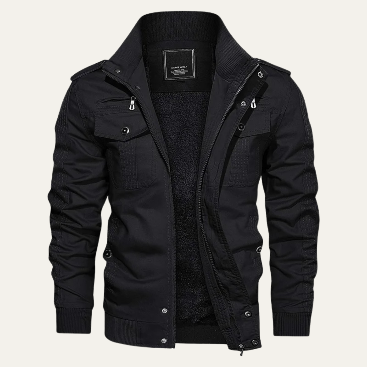 Men’s Thermal Military Style Zip-Up Fleece Lined Jacket