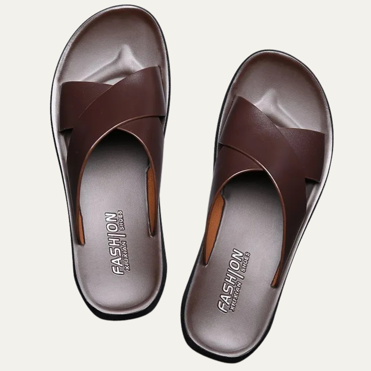 The Cortona Men’s Cross Strap Slide Leather Sandals