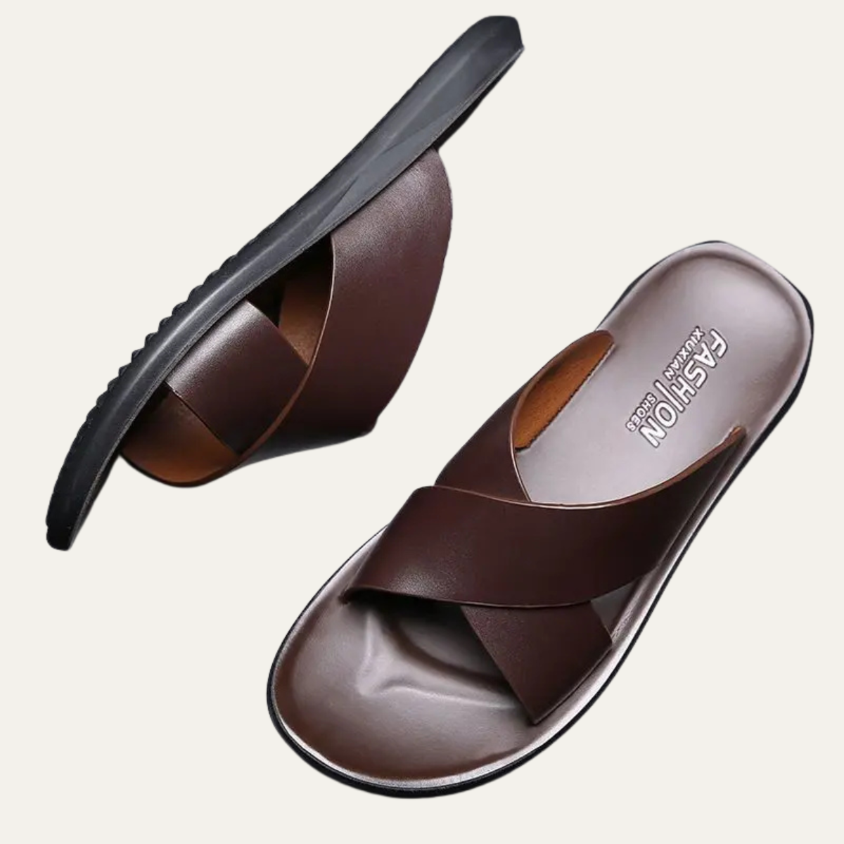 The Cortona Men’s Cross Strap Slide Leather Sandals
