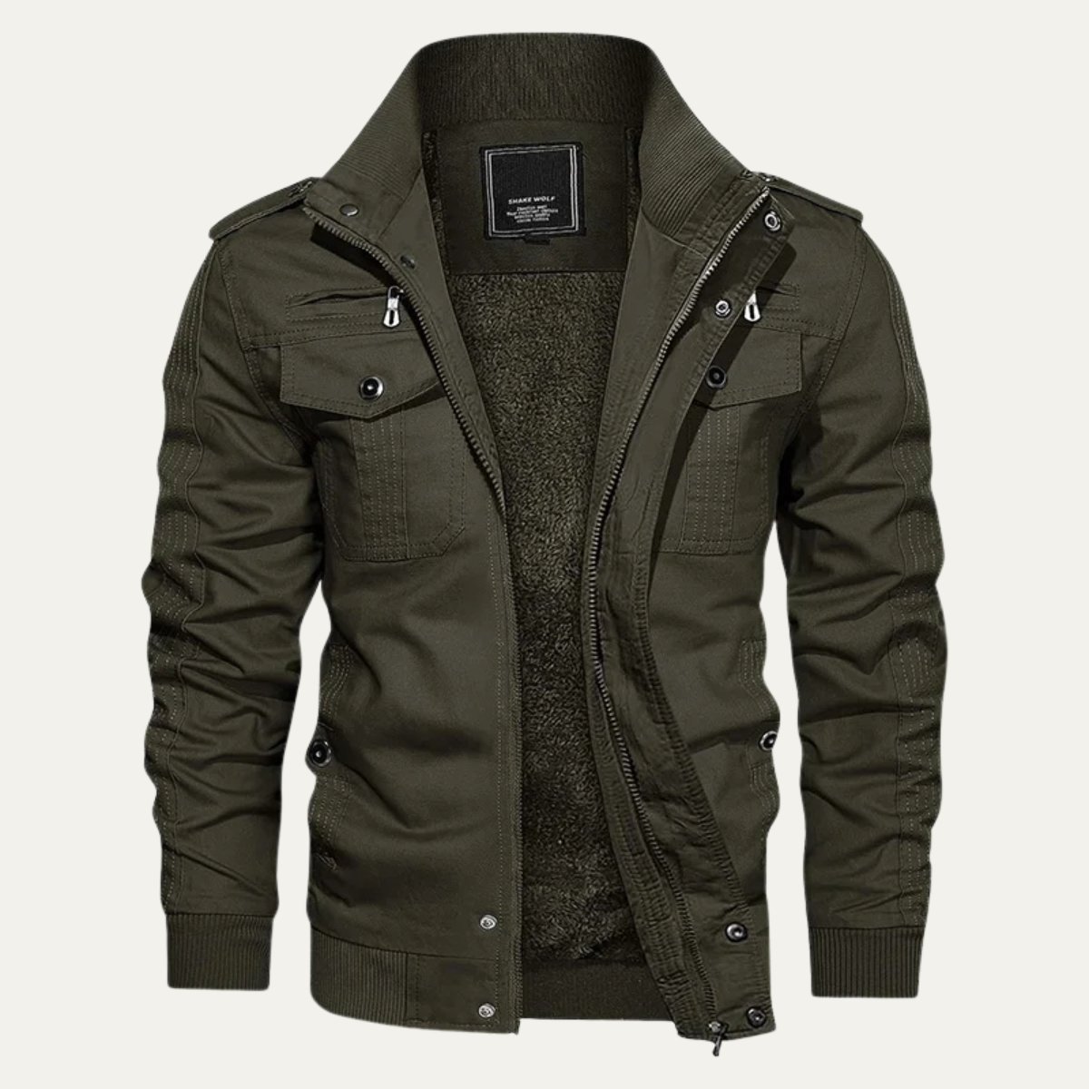 Men’s Thermal Military Style Zip-Up Fleece Lined Jacket