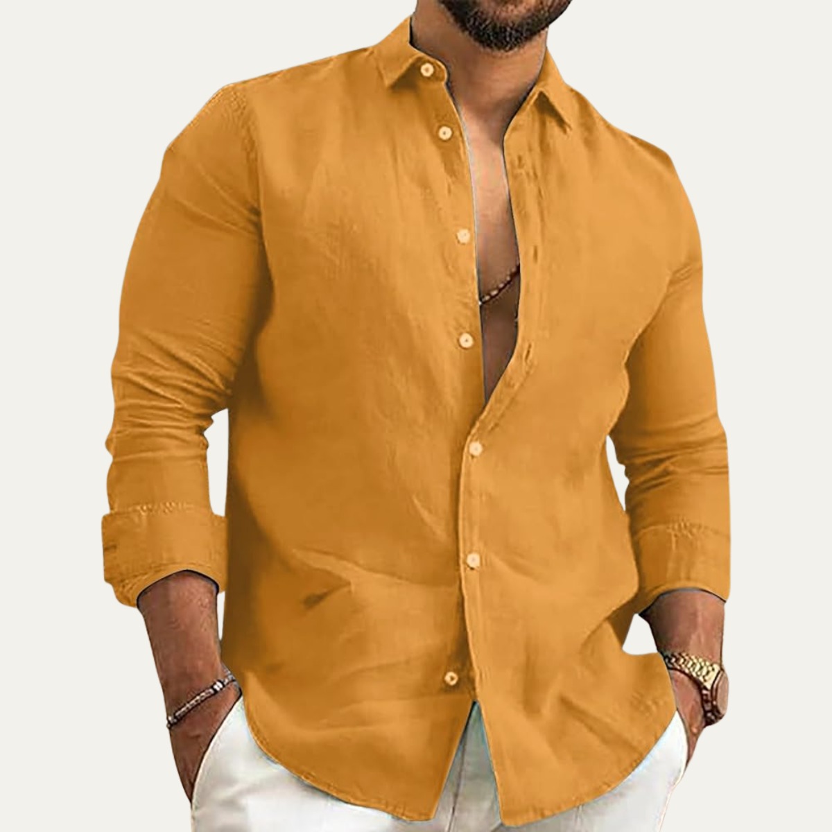 The Vail Men’s Cotton Linen Long Sleeve Button Down Shirt