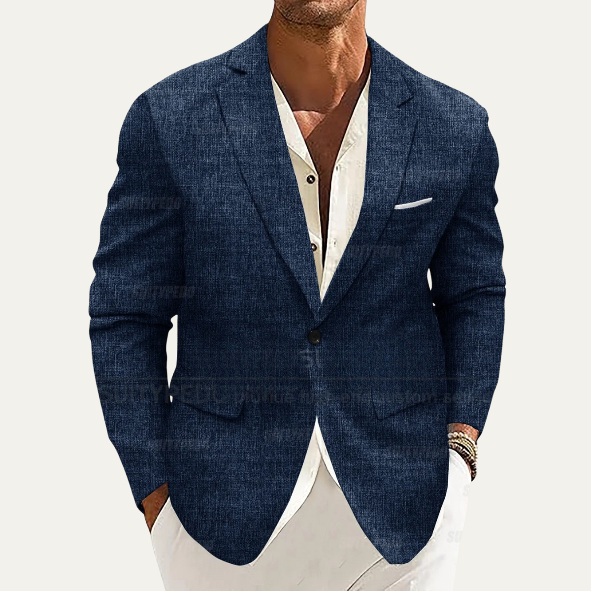 The Mandello Men’s Single Breasted Lightweight Slim Fit Linen Blazer