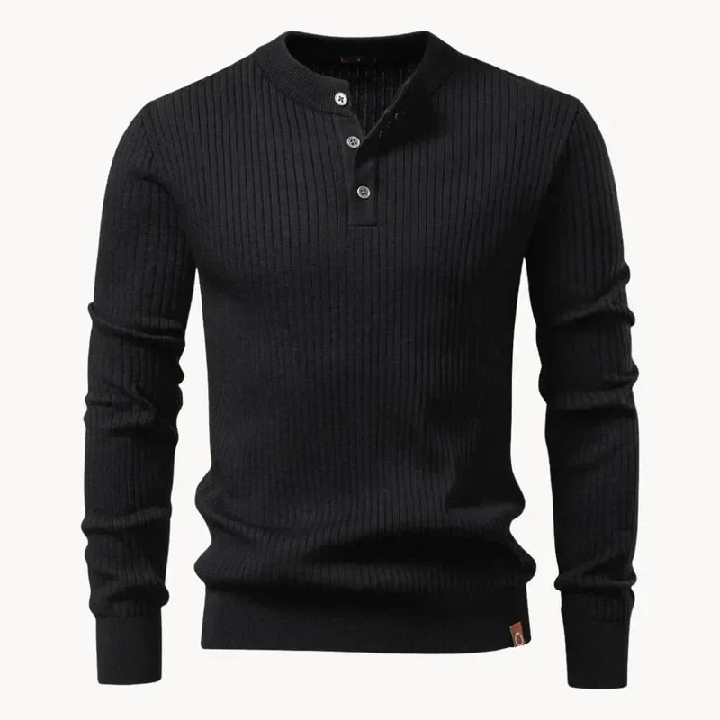 The Taormina Men's Ribbed Henley Knit Sweater