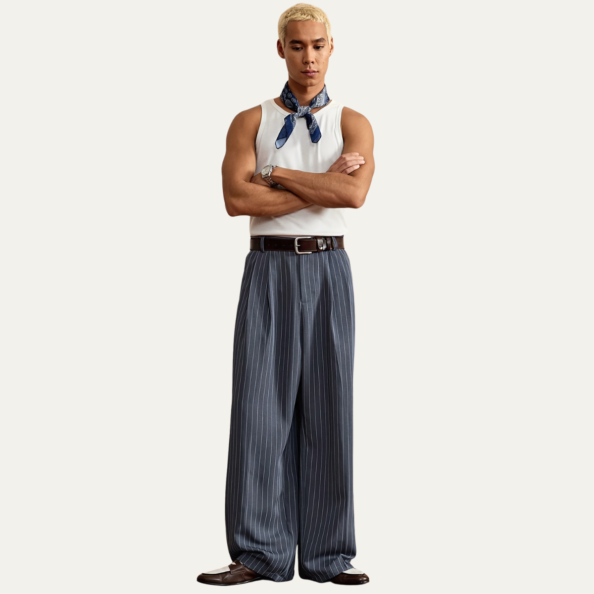 The Ascot Men’s Vintage Wide Leg Pinstripe Dress Pants