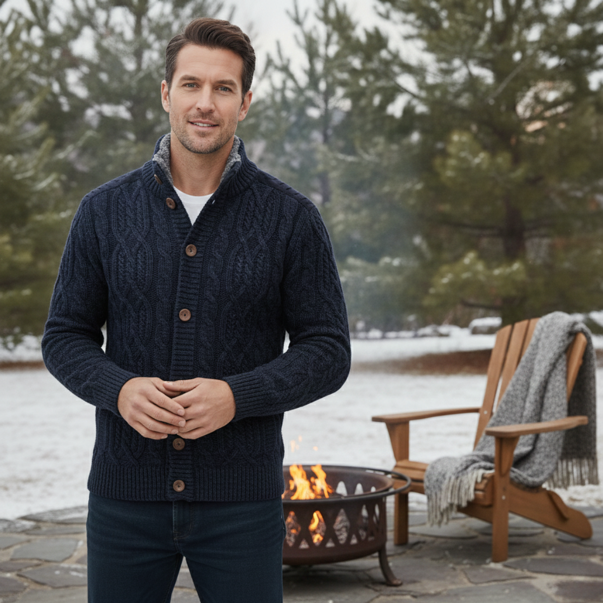 Men’s Winter Fleece Lined Wool Cardigan