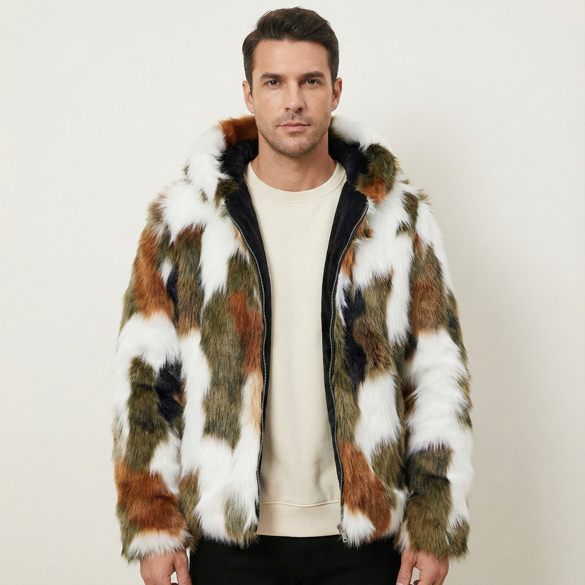 Men’s Elegant Soft Fur Hooded Winter Jacket