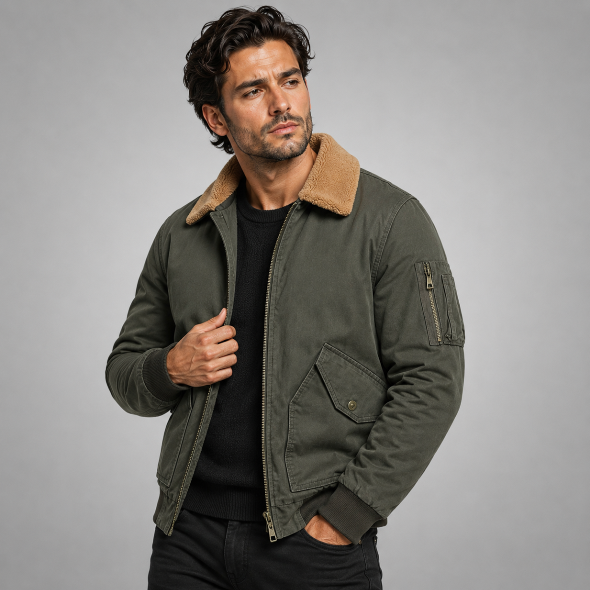 Men’s Warm Sherpa Lined Bomber Jacket