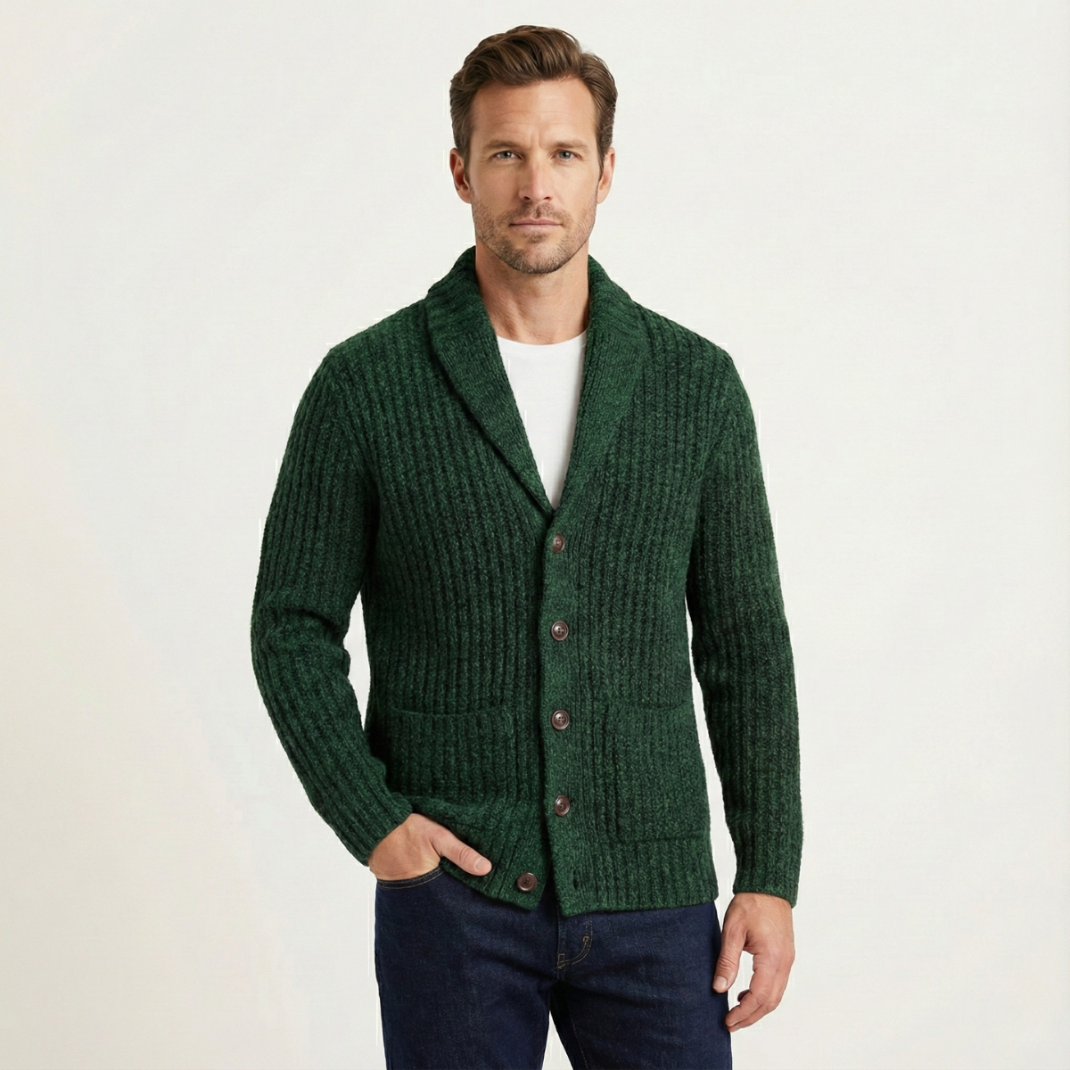 Men’s Chunky Knit Shawl Collar Cardigan