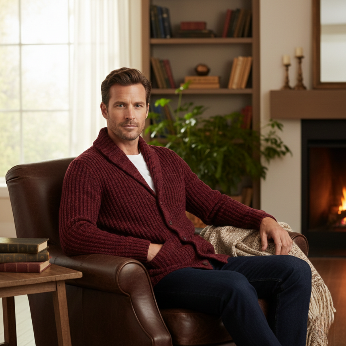 Men’s Chunky Knit Shawl Collar Cardigan