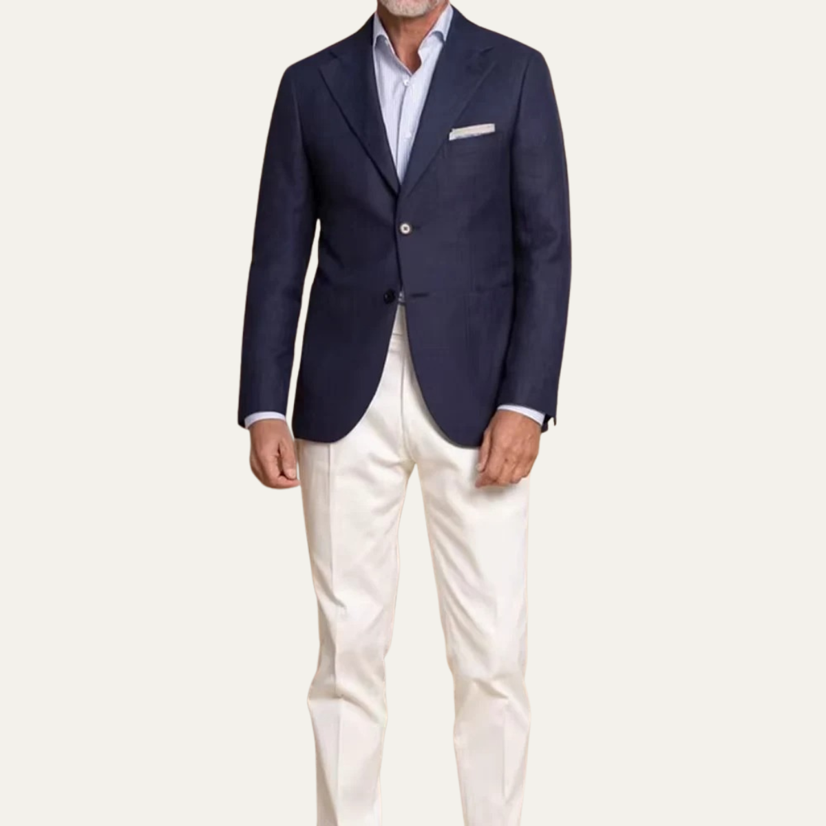 The Harwood Men’s 2 Piece Suit – Single Breasted Slim Fit Navy Blue Blazer with White Pants Set