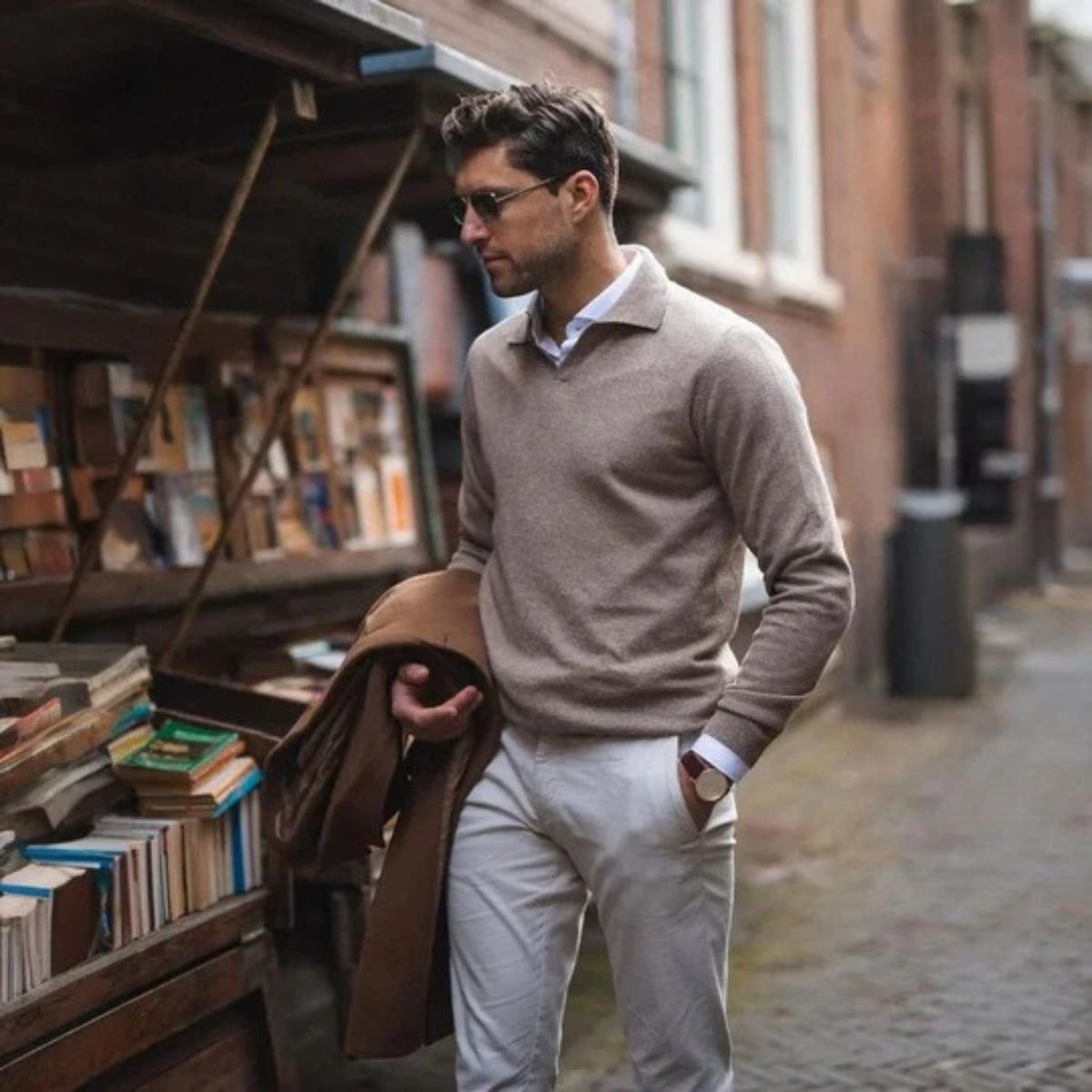 The Venice Cotton V Neck Polo Shirt for Men Old Money Style
