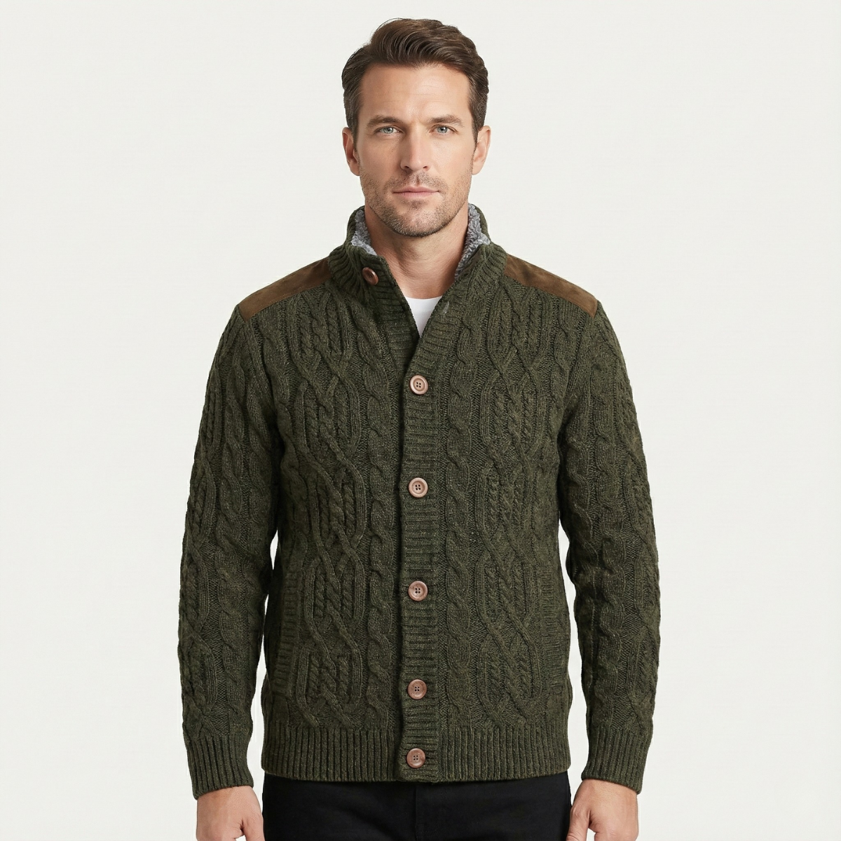 Men’s Winter Fleece Lined Wool Cardigan