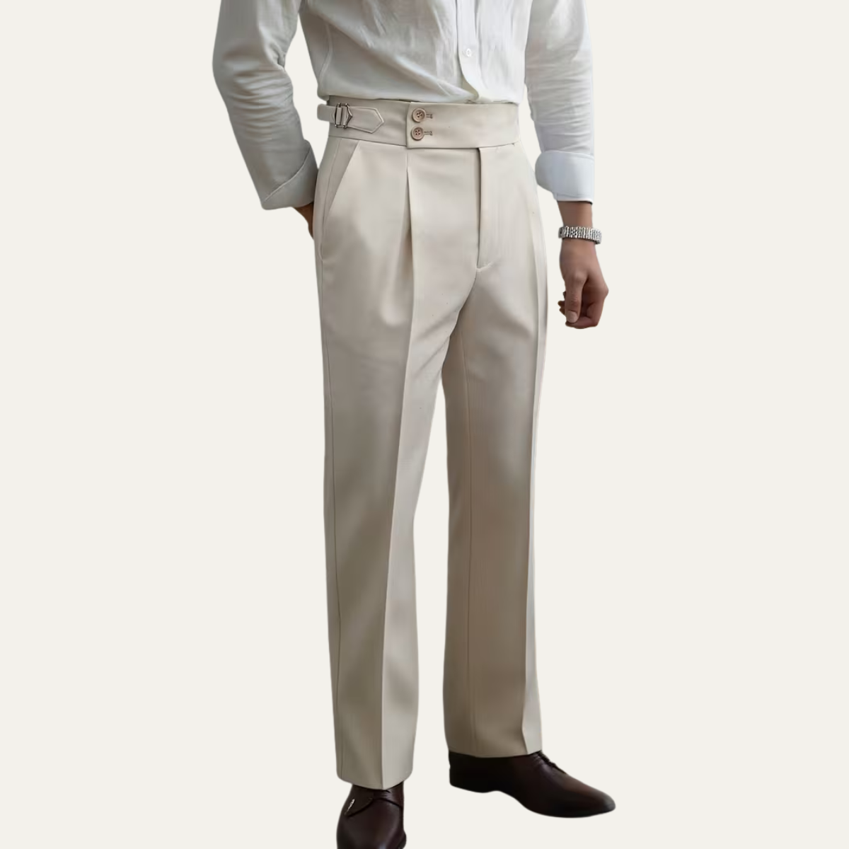 The Claremont Men’s High Waisted Linen Dress Pants with Adjustable Side Buckle Waist