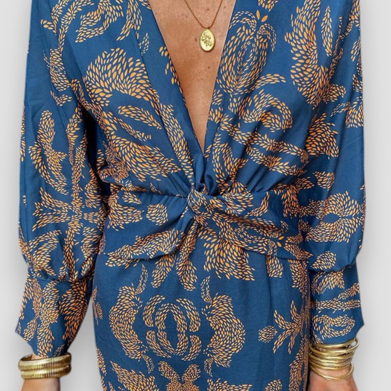 Women's Floral Midi Dress with Twist Waist