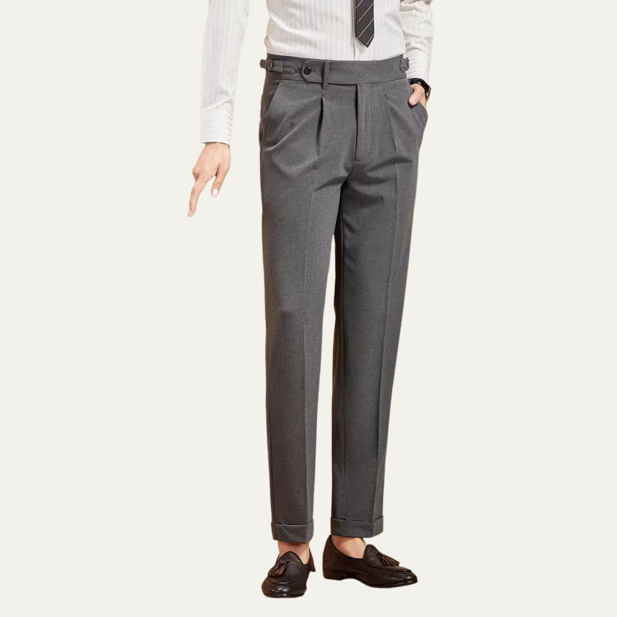 The Broadbeach Men’s Pleated Tailored Dress Pants with Adjustable Side Tabs