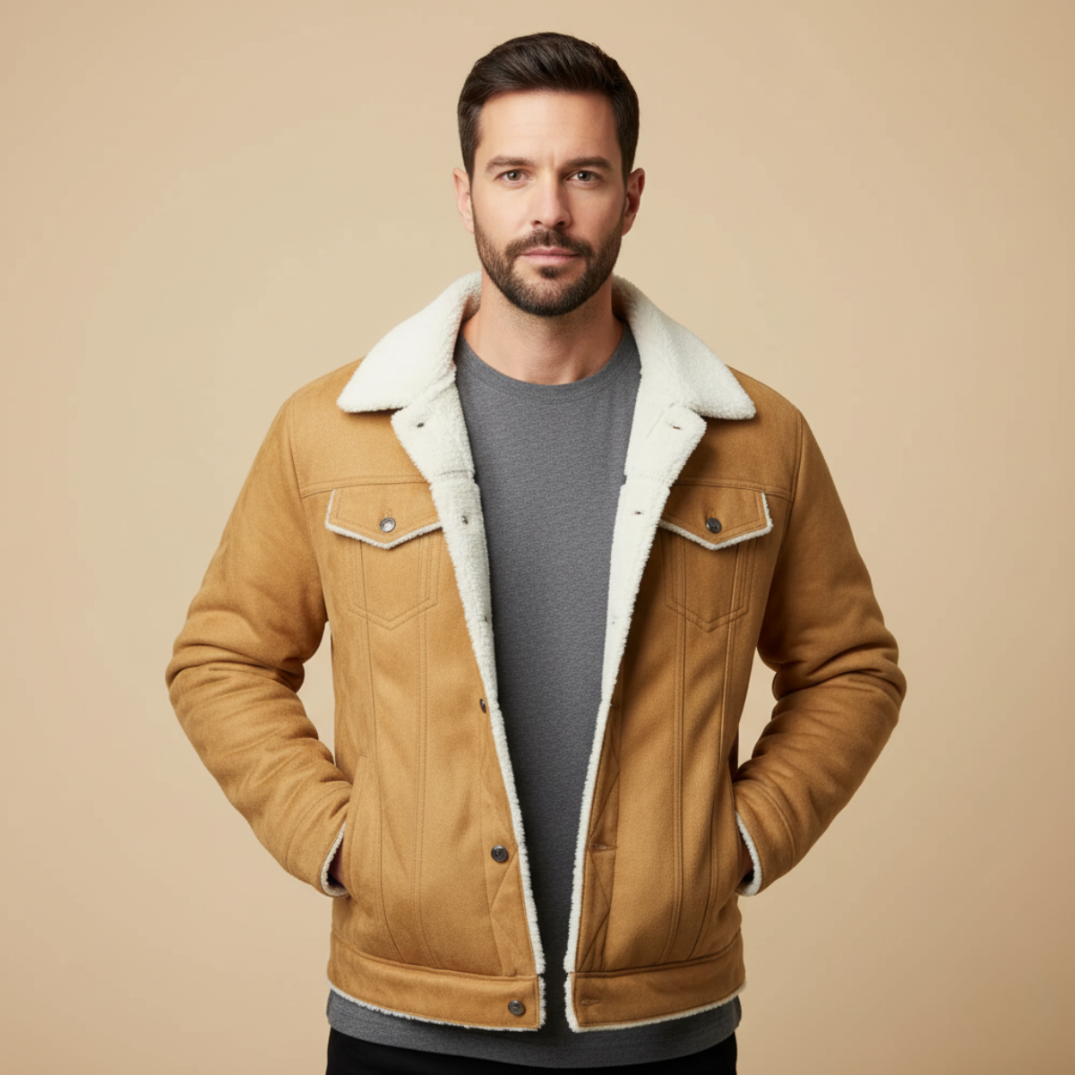 The Wrexham Men’s Shearling Vintage Faux Leather Jacket