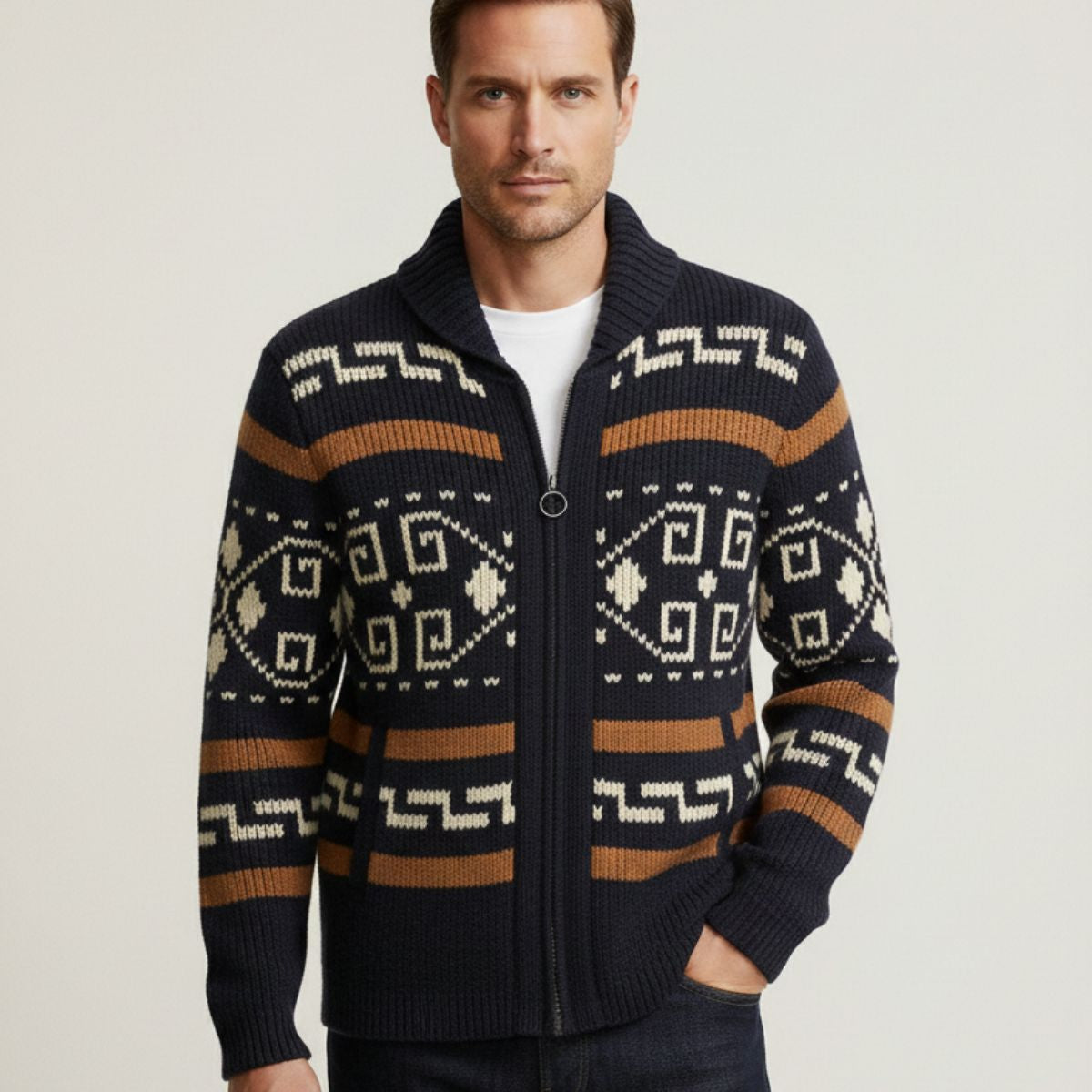 Men’s Vintage Thick Winter Shawl Collar Knit Cardigan