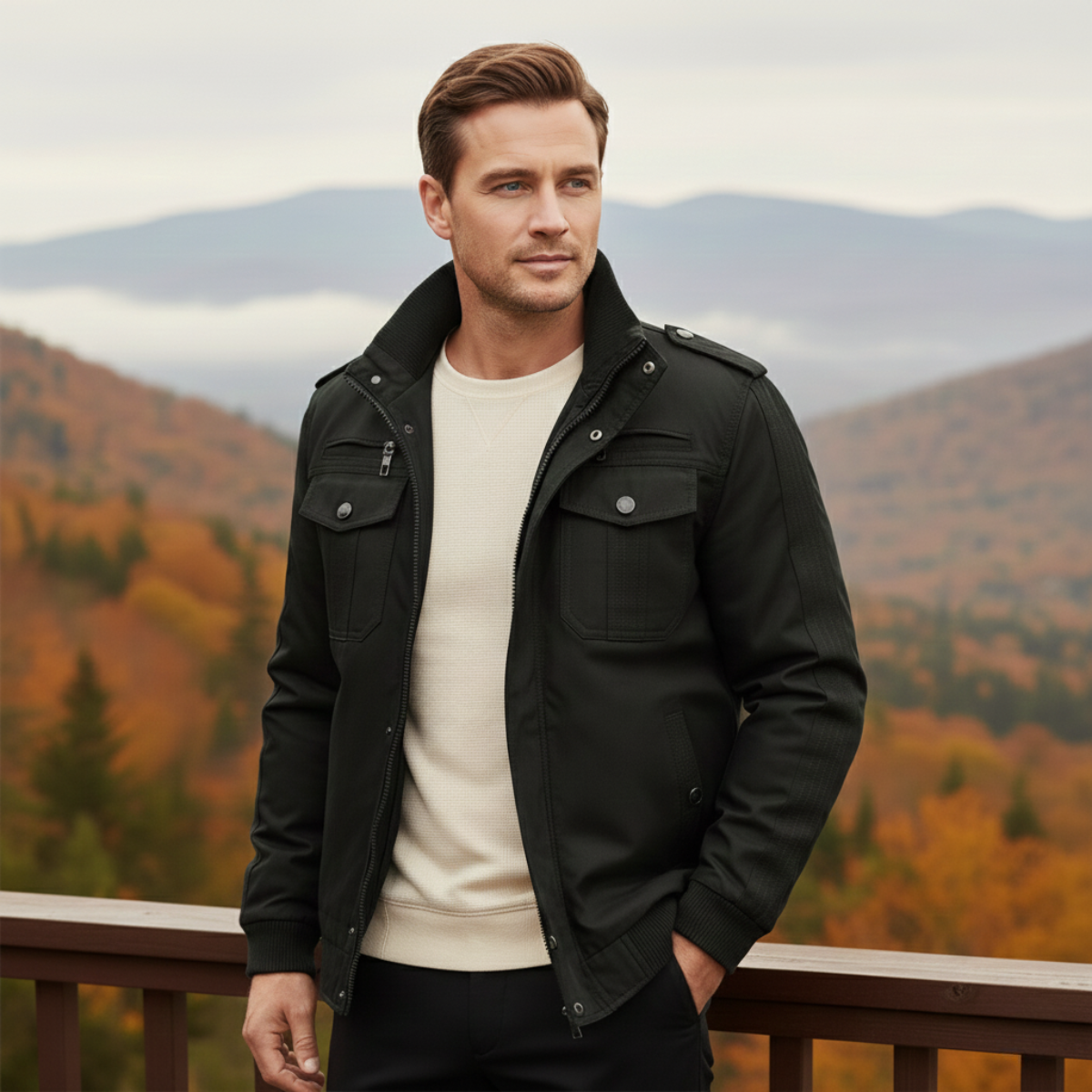 Men’s Thermal Military Style Zip-Up Fleece Lined Jacket