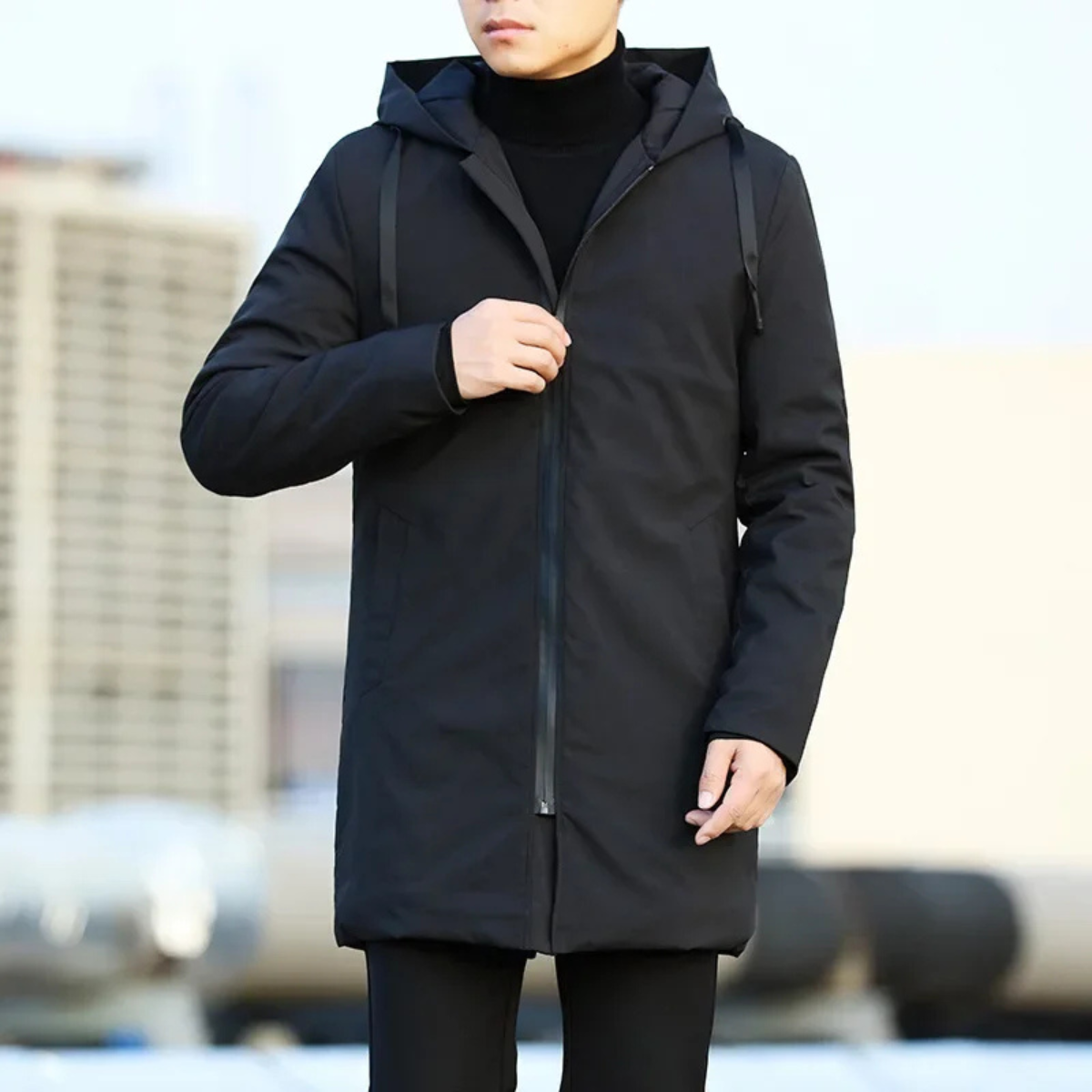 Men's Long Rain Jacket – Waterproof Windproof Hooded Coat