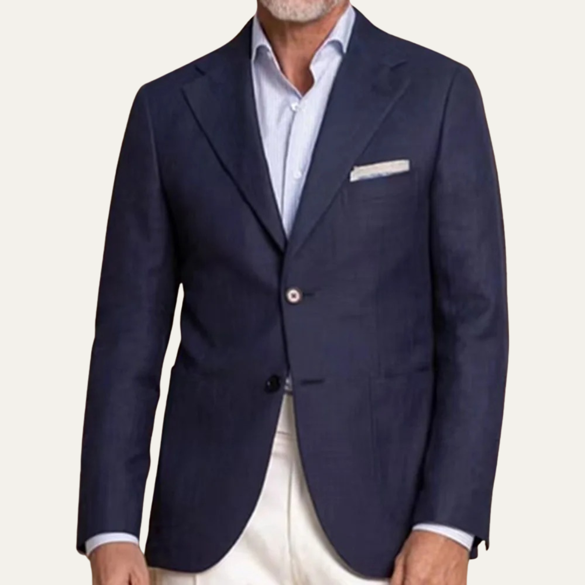The Harwood Men’s 2 Piece Suit – Single Breasted Slim Fit Navy Blue Blazer with White Pants Set