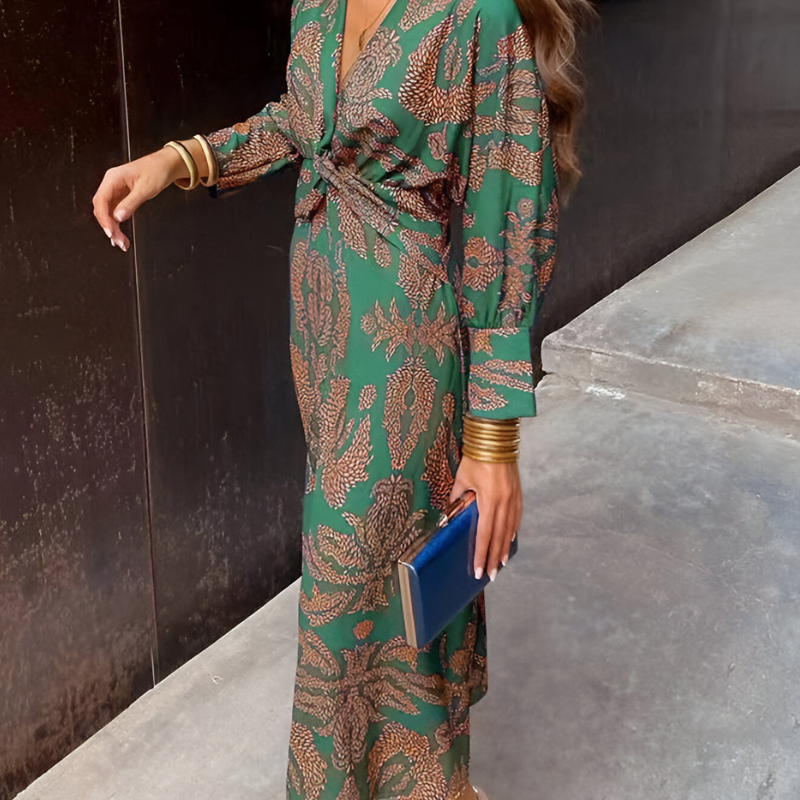 Women's Floral Midi Dress with Twist Waist