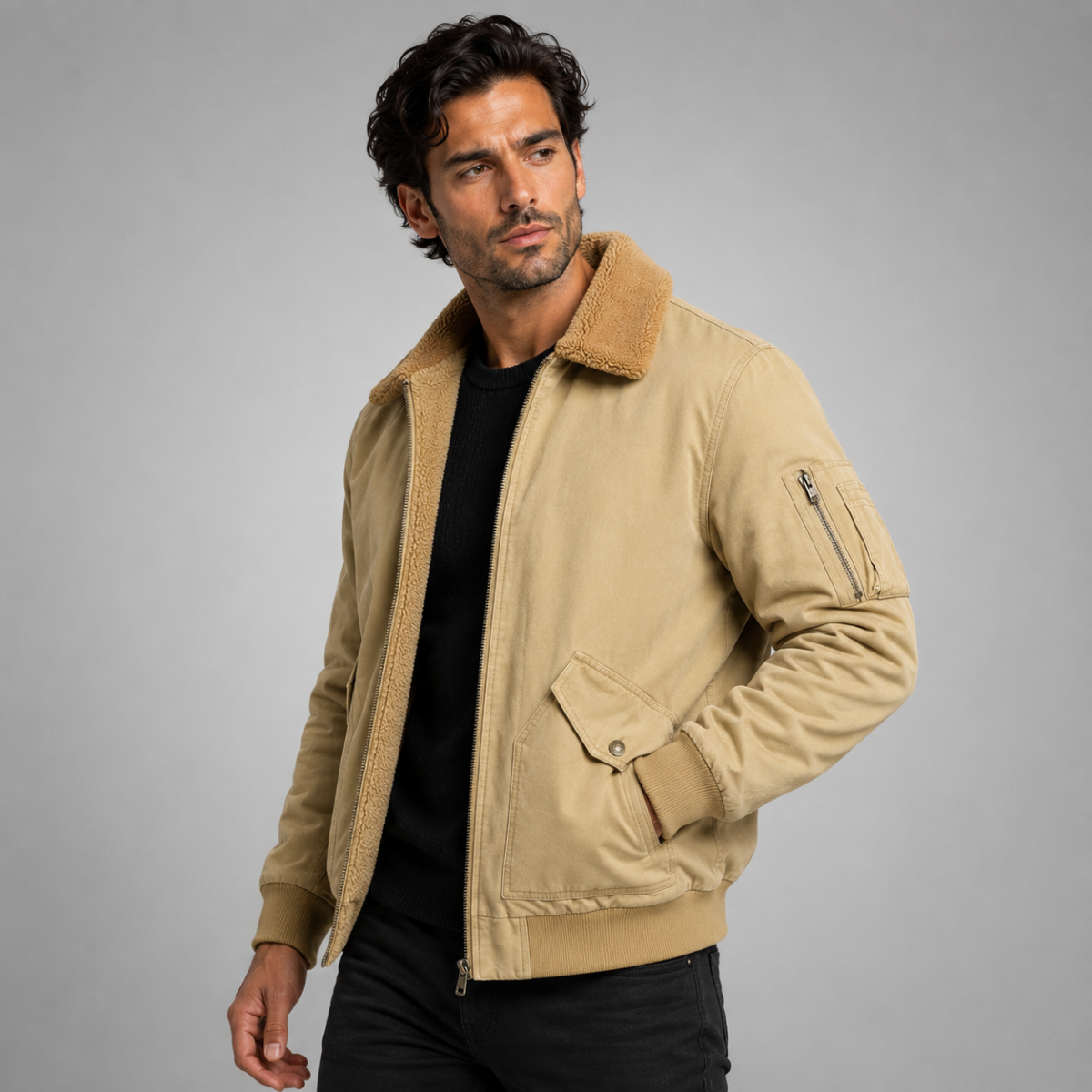 Men’s Warm Sherpa Lined Bomber Jacket