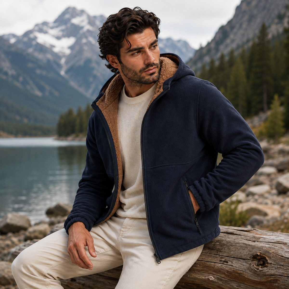 Men’s Warm Soft Shell Fleece Zip Up Hooded Jacket
