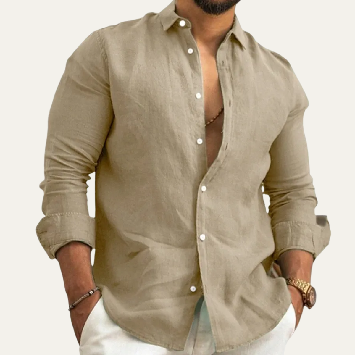 The Breckenridge Men’s Summer Linen Loose Fit Long Sleeve Casual Shirt