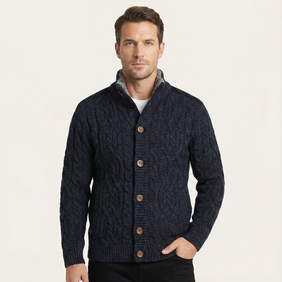 Men’s Winter Fleece Lined Wool Cardigan