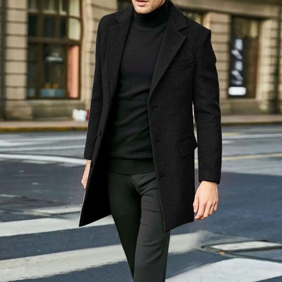 Men's Single Breasted Wool Blend Overcoat