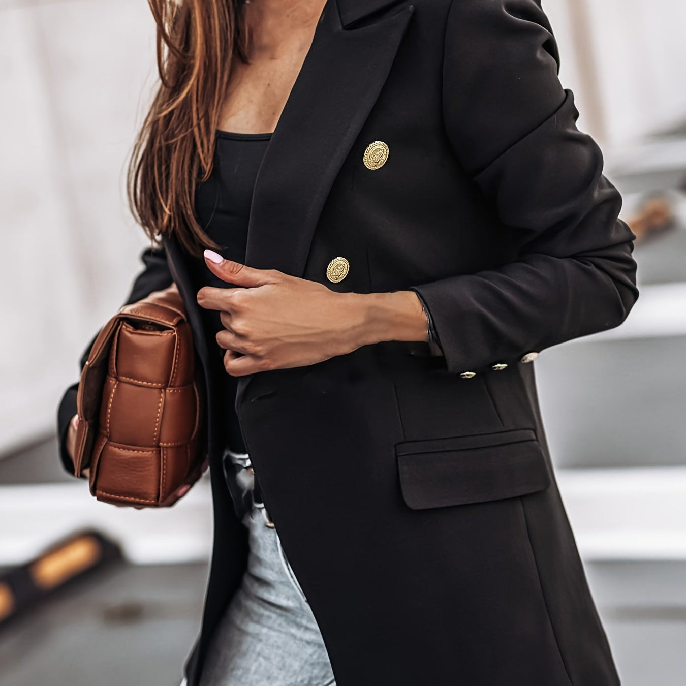 Women's Double Breasted Long Sleeve Blazer