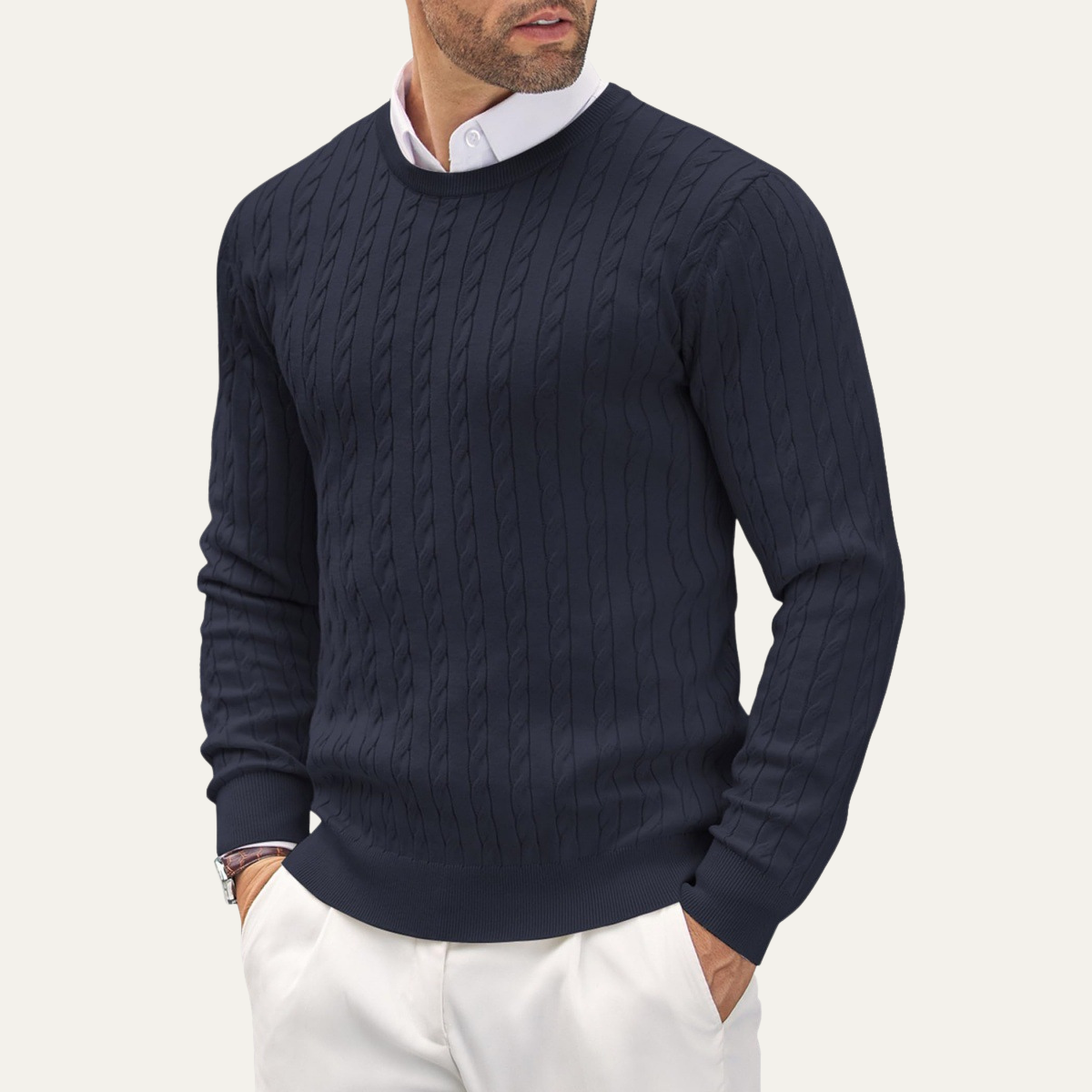 The Ashmont Ridge Men's Cable Knit Round Neck Winter Sweater