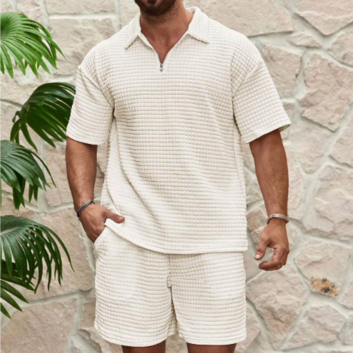 The Lane Cove Men’s 2 Piece Summer Textured Short Sleeve Shirt and Shorts Set