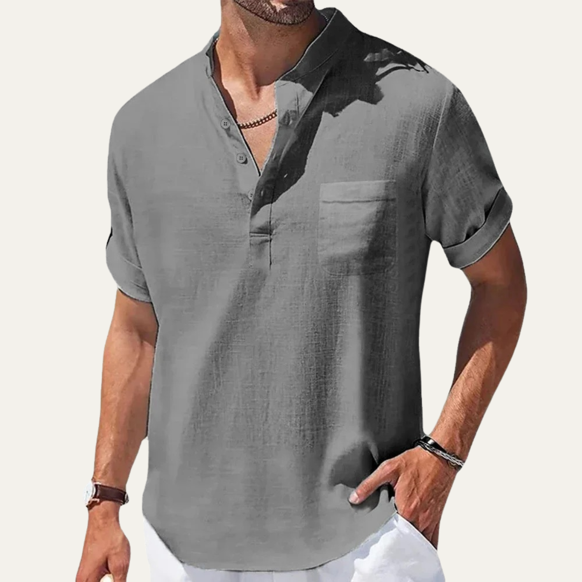 The Navigli Men’s Breathable Henley Linen Shirt